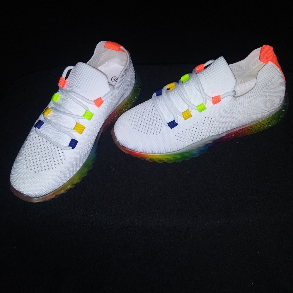 Awesome White and Rainbow Sneakers Size 10